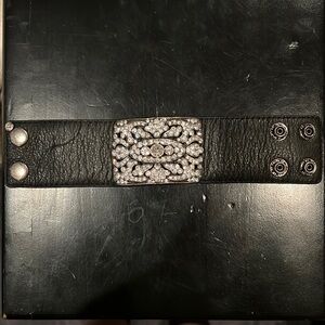 BKE-Leather Cuff with Rhinestone Buckle Detail
